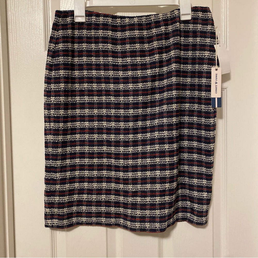 NWT Classic Tweed Pencil Skirt in Navy, White & Red